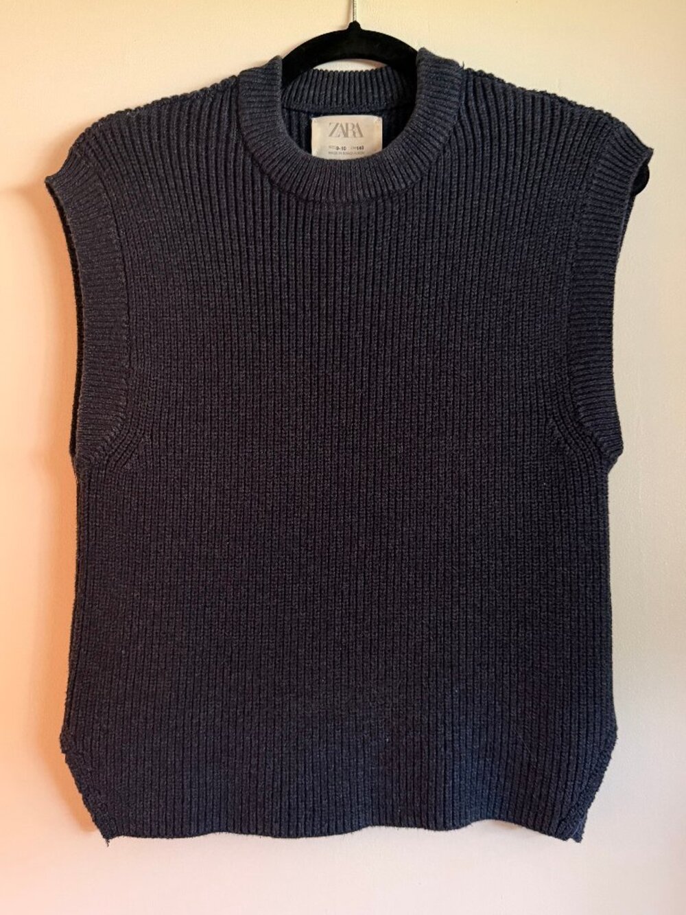 Zara Kids Ribbed Knit Sweater Vest - Navy/Charcoal, Size 9-10, FITS XS ADULT